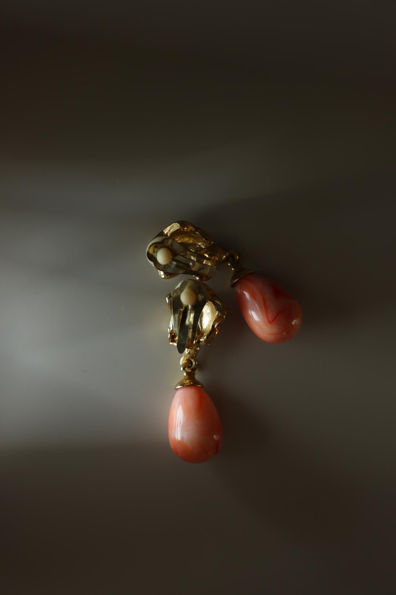 Faux Pearl And Coral-Tone Drop Clip-On Earrings