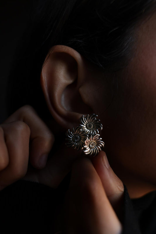 Triple Bloom Rhinestone  Earrings|Vintage Baazaar 