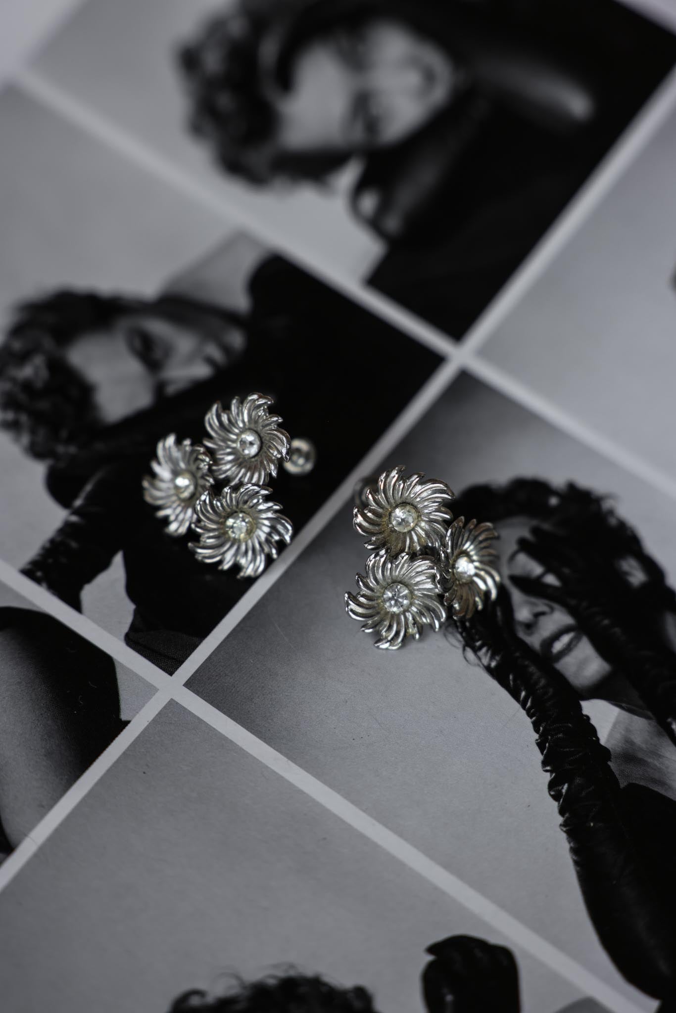 Triple Bloom Rhinestone  Earrings|Vintage Baazaar 