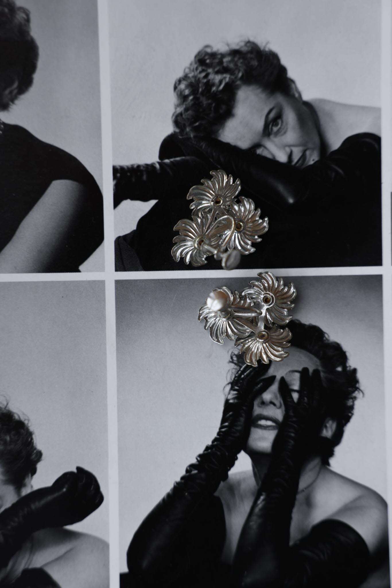 Triple Bloom Rhinestone  Earrings|Vintage Baazaar 