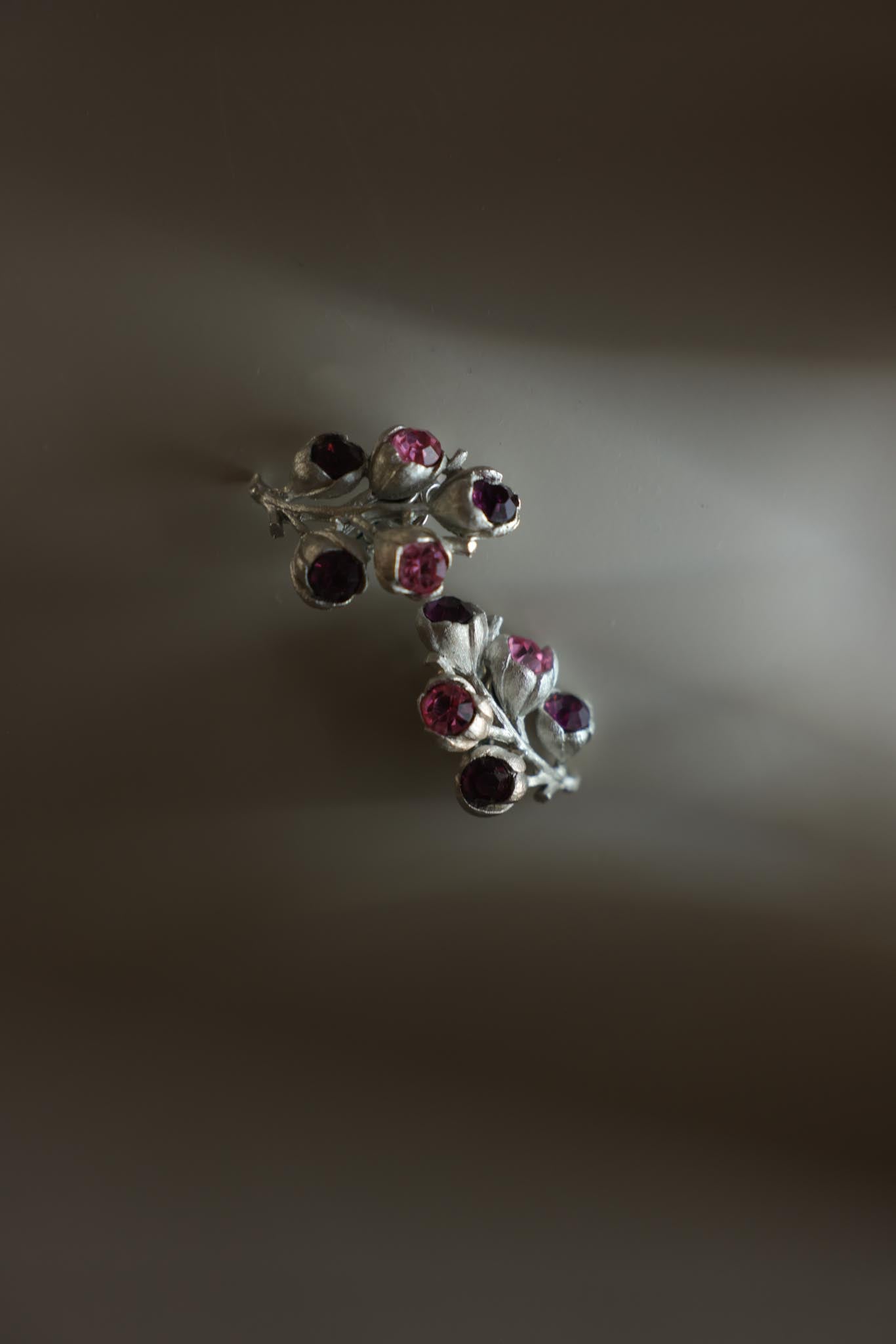 Sarah Coventry Purple And Pink Rhinestone Clip-On Earrings