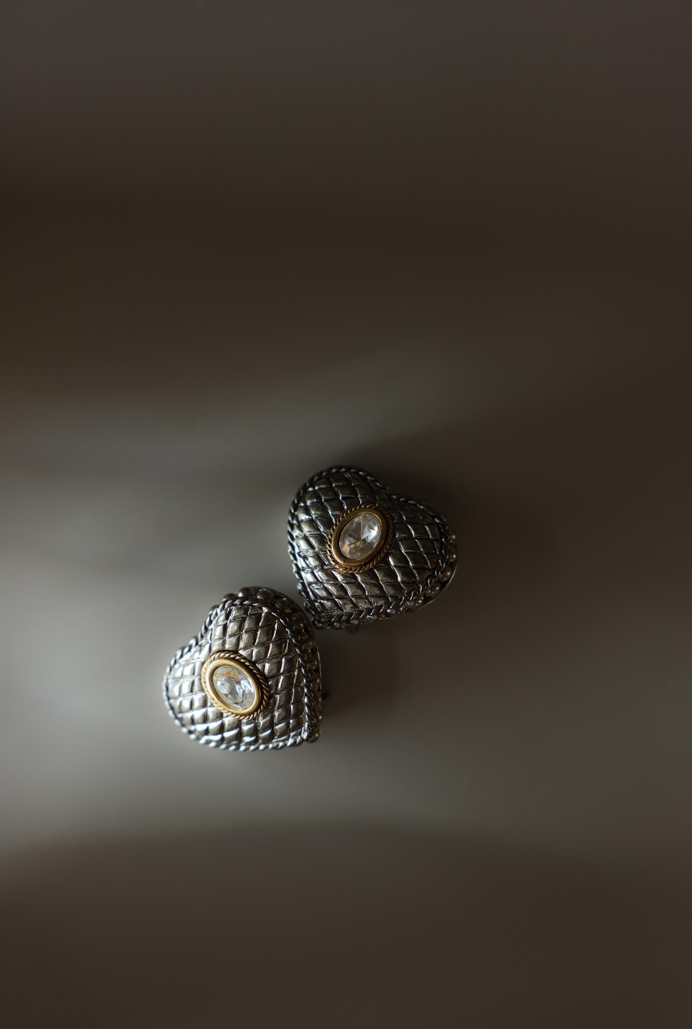 Two-Tone Heart Rhinestone Clip-On Earrings
