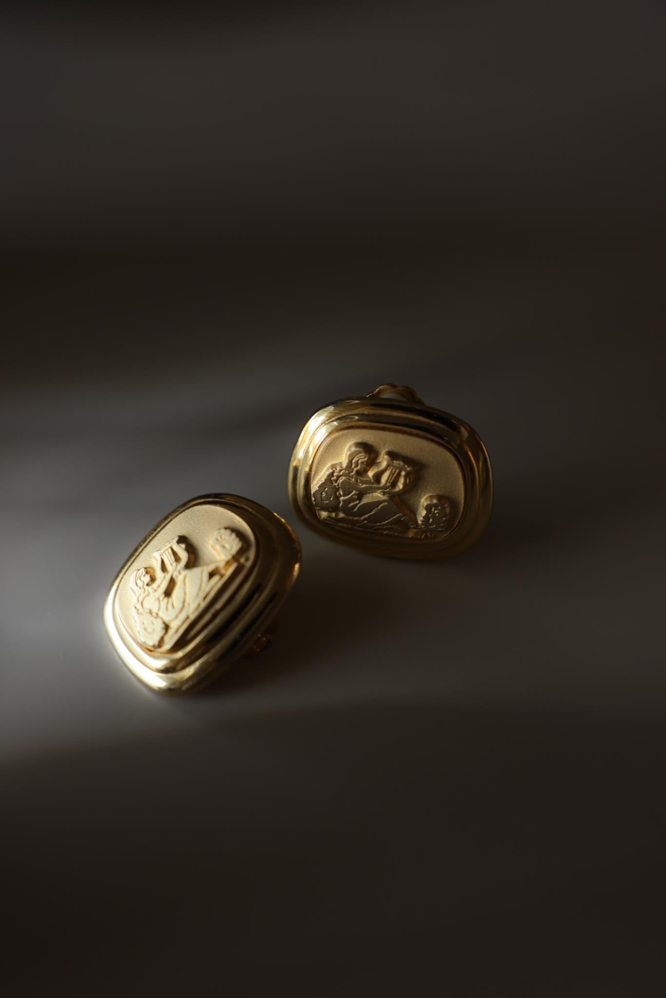Roman Motif Gold-Tone Clip-On Earrings