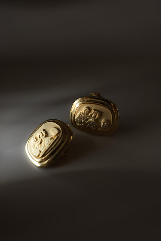 Roman Motif Gold-Tone Clip-On Earrings