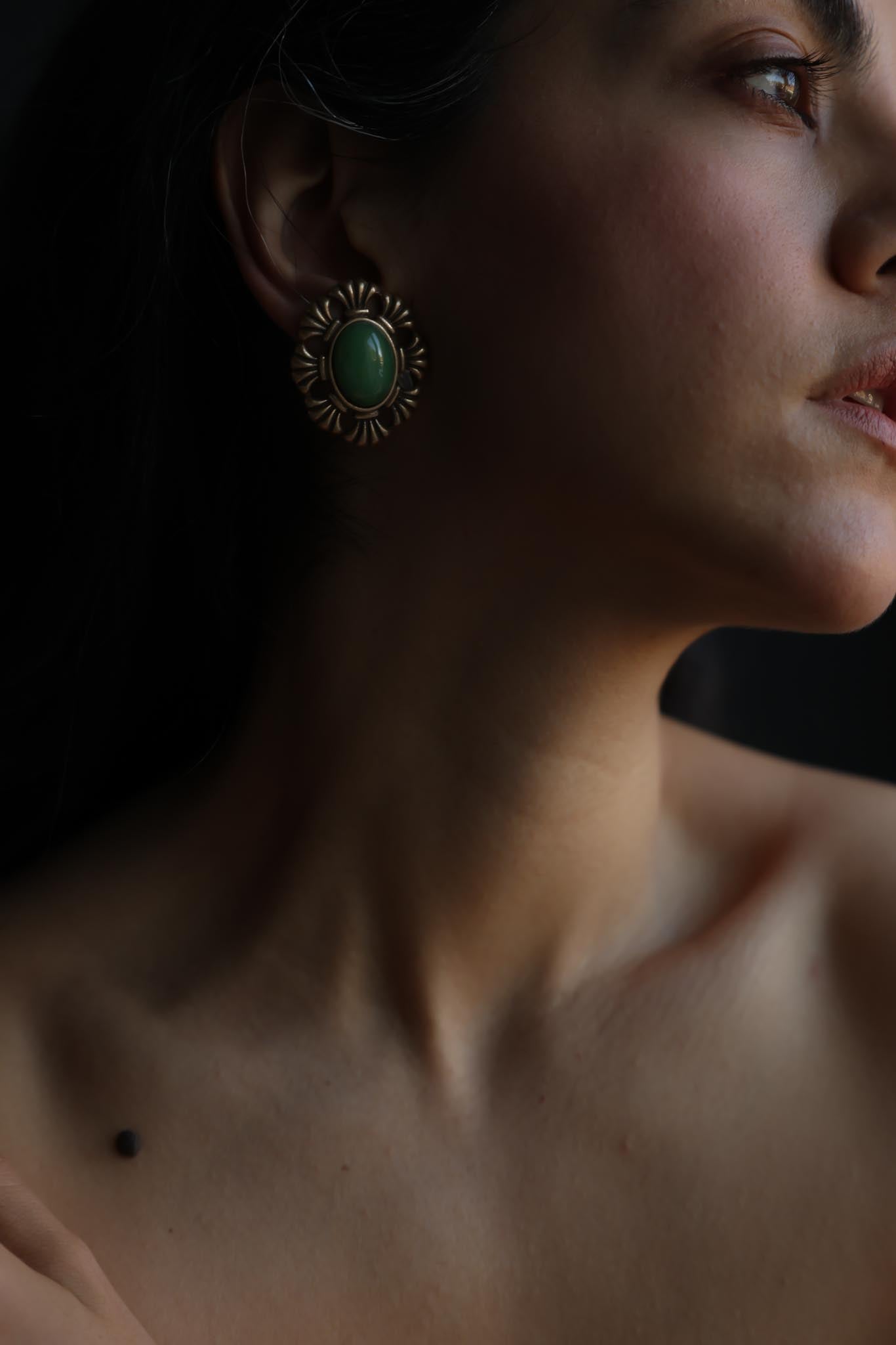 Coro Green Glass Clip-On Earrings