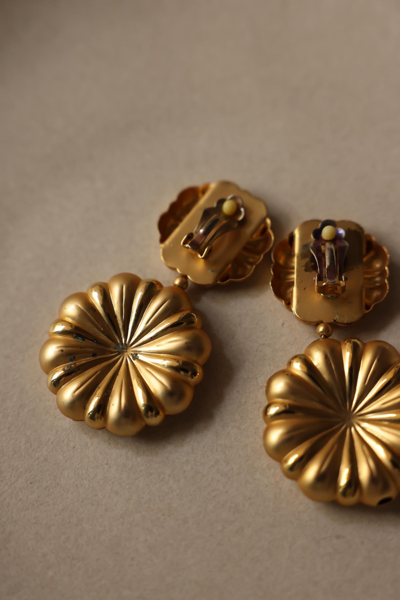 1980s Oversized Matte Gold Drop Clip-On Earrings