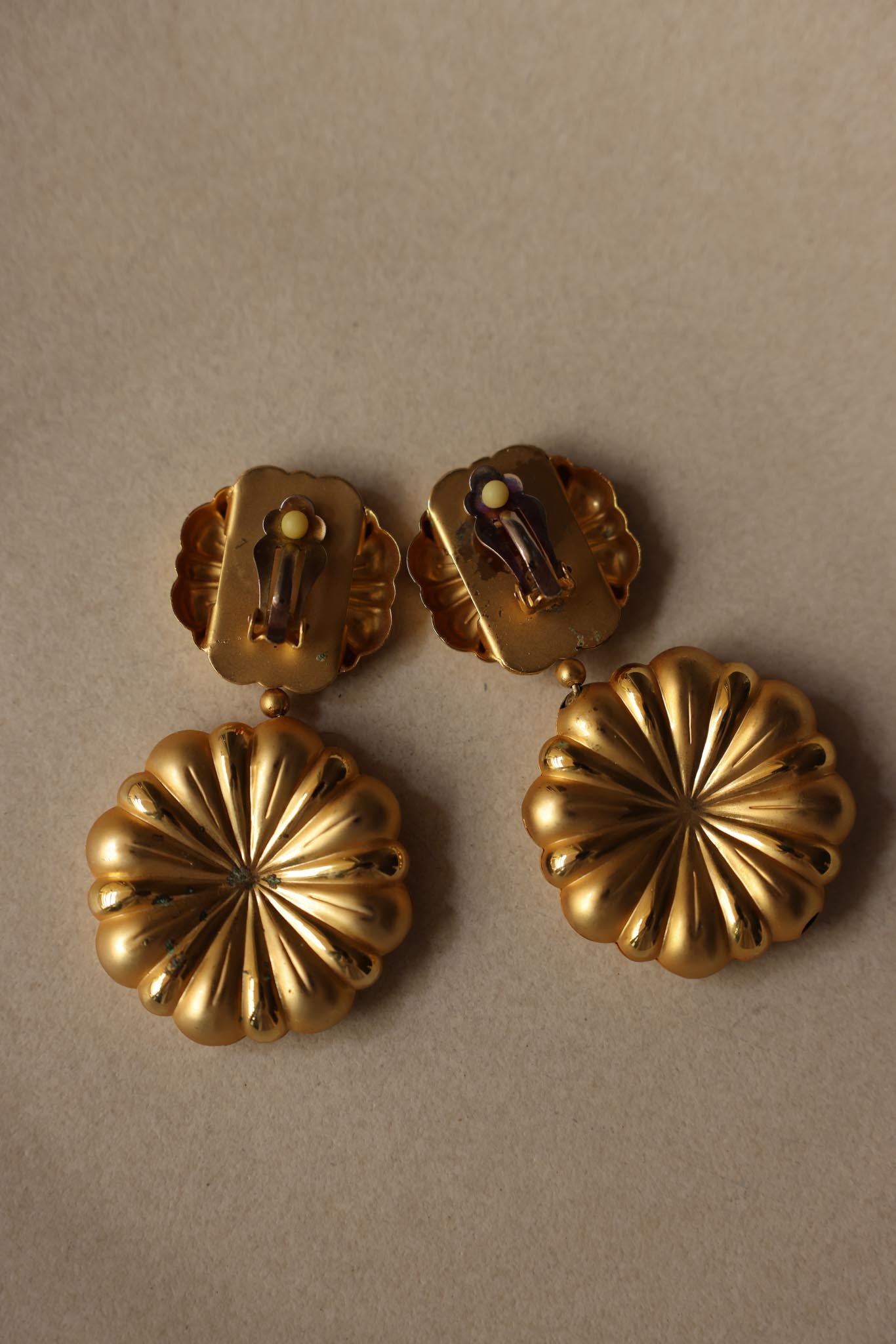 1980s Oversized Matte Gold Drop Clip-On Earrings