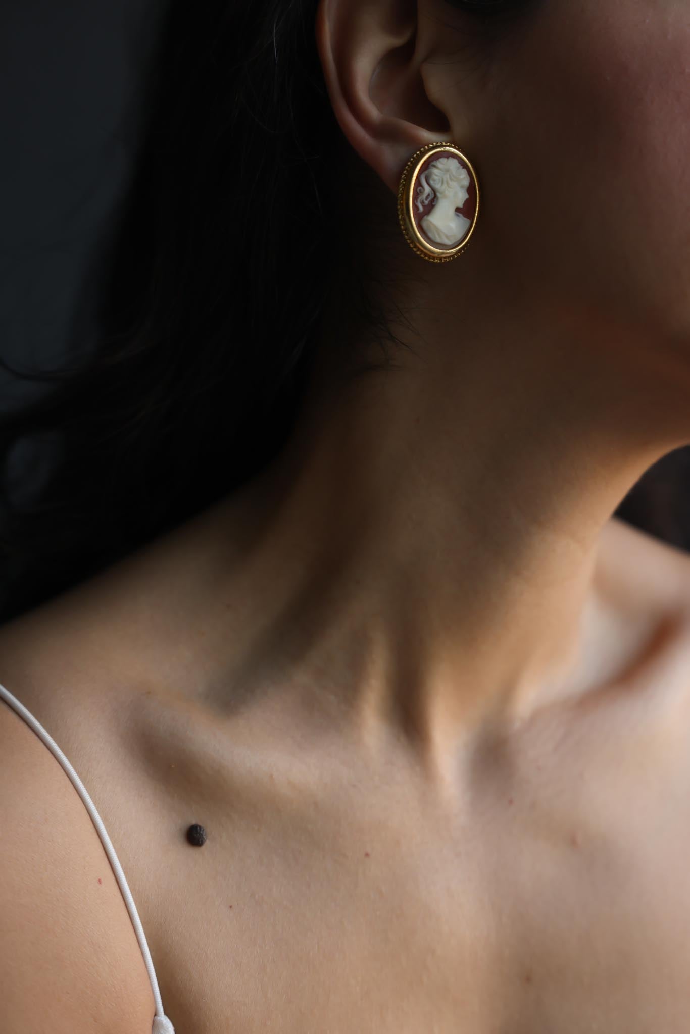 Gold Filled Cameo Clip-On Earrings