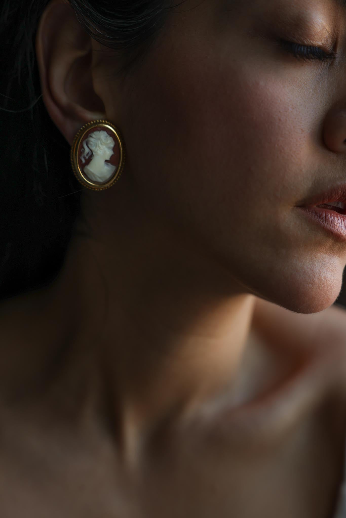 Gold Filled Cameo Clip-On Earrings