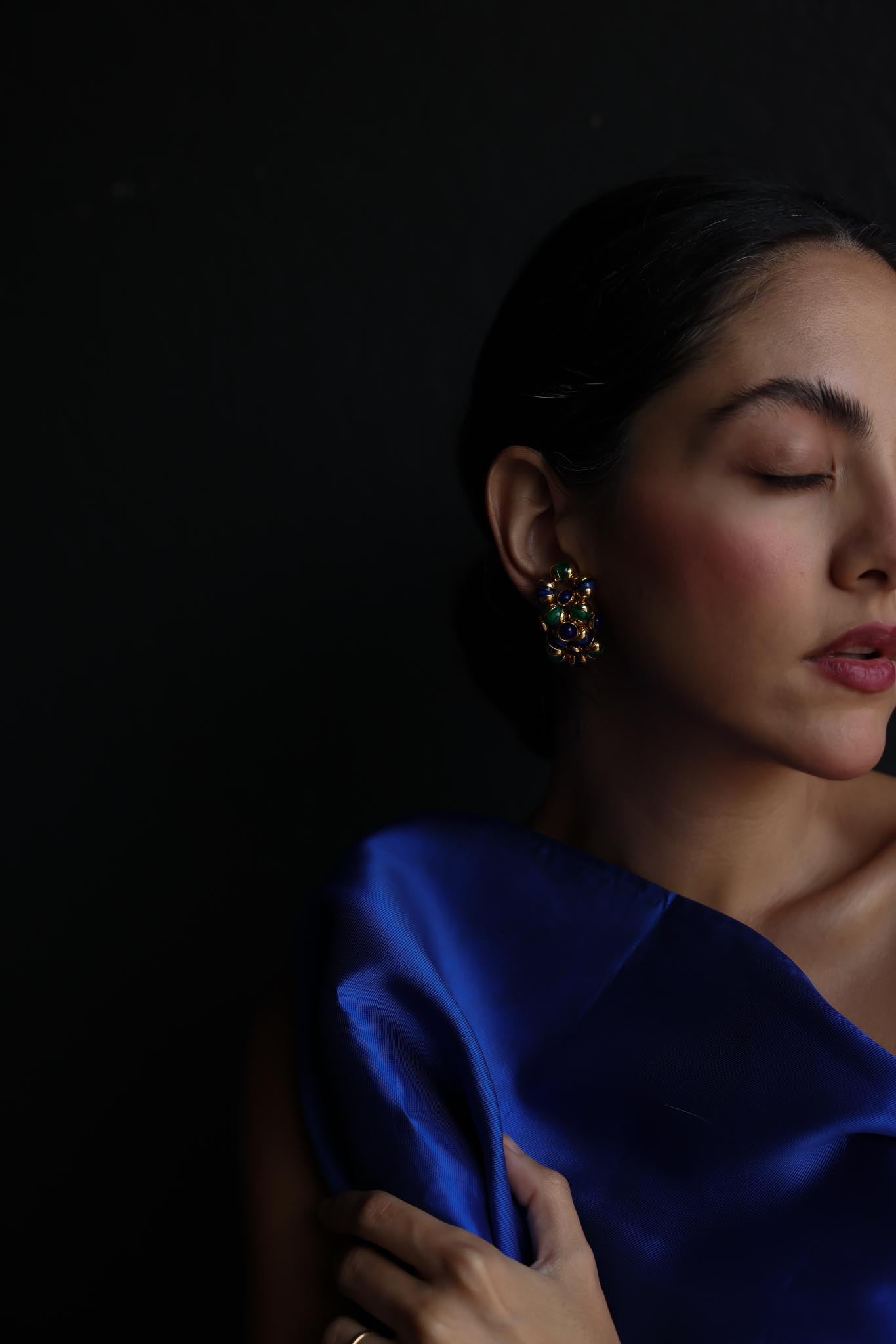 Gold-Tone Blue and Green Cluster Clip-On Earrings