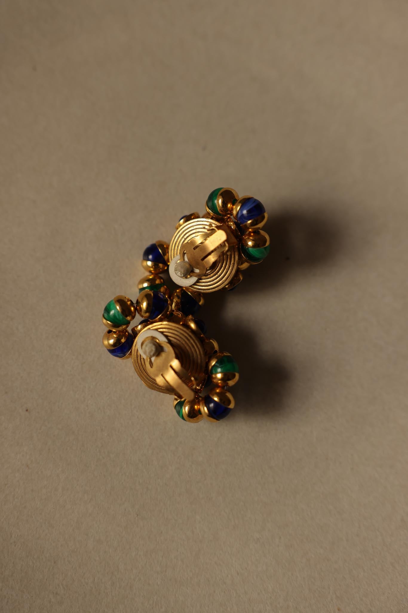 Gold-Tone Blue and Green Cluster Clip-On Earrings