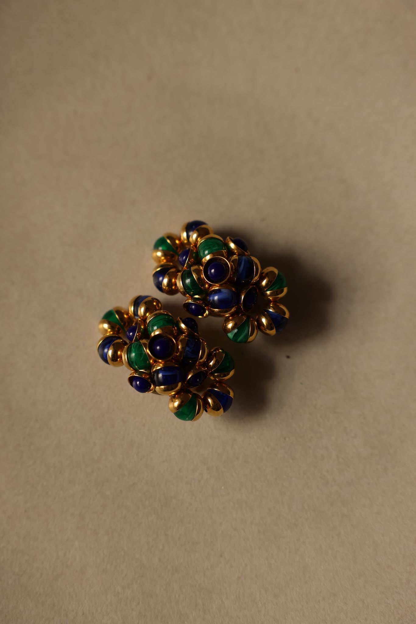 Gold-Tone Blue and Green Cluster Clip-On Earrings