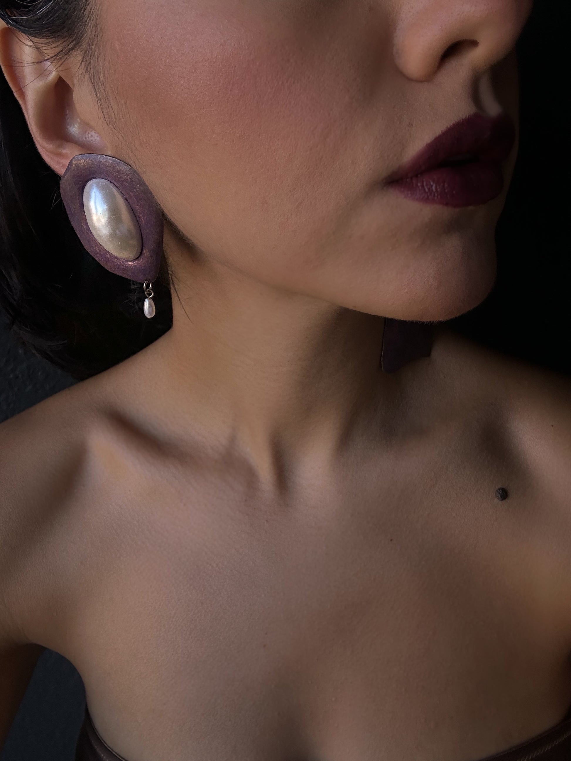 Violet Pearl Statement Earrings|Vintage Baazaar 