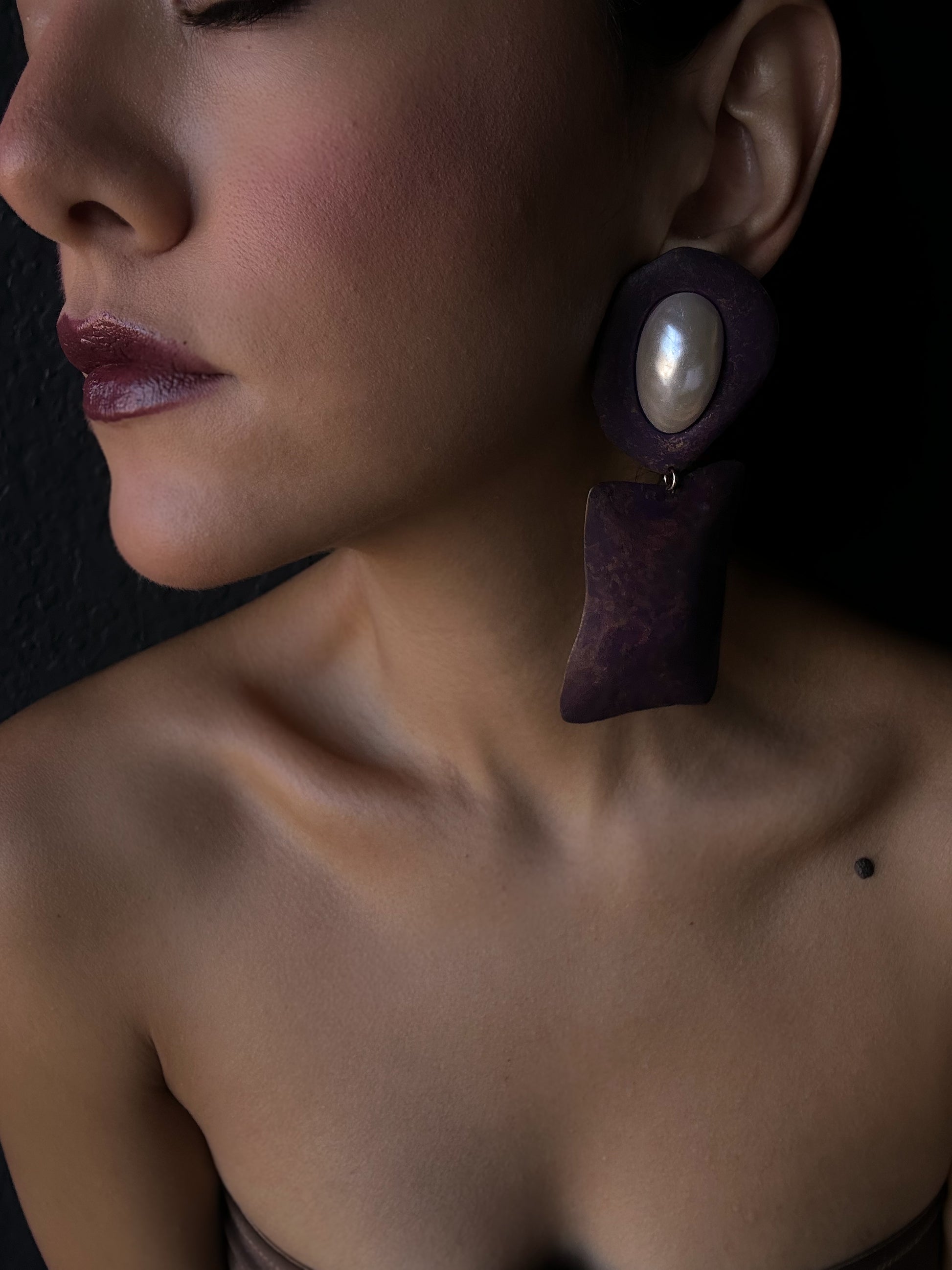Violet Pearl Statement Earrings|Vintage Baazaar 