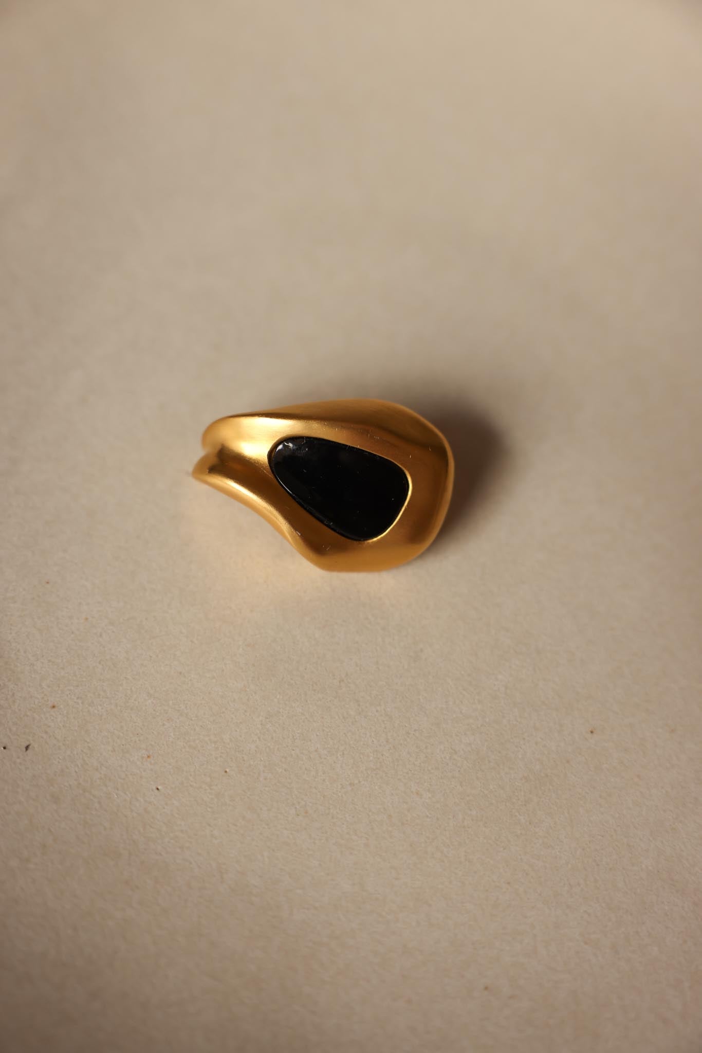 Matte Gold Brooch with Black Accent