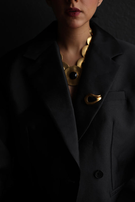 Matte Gold Brooch with Black Accent