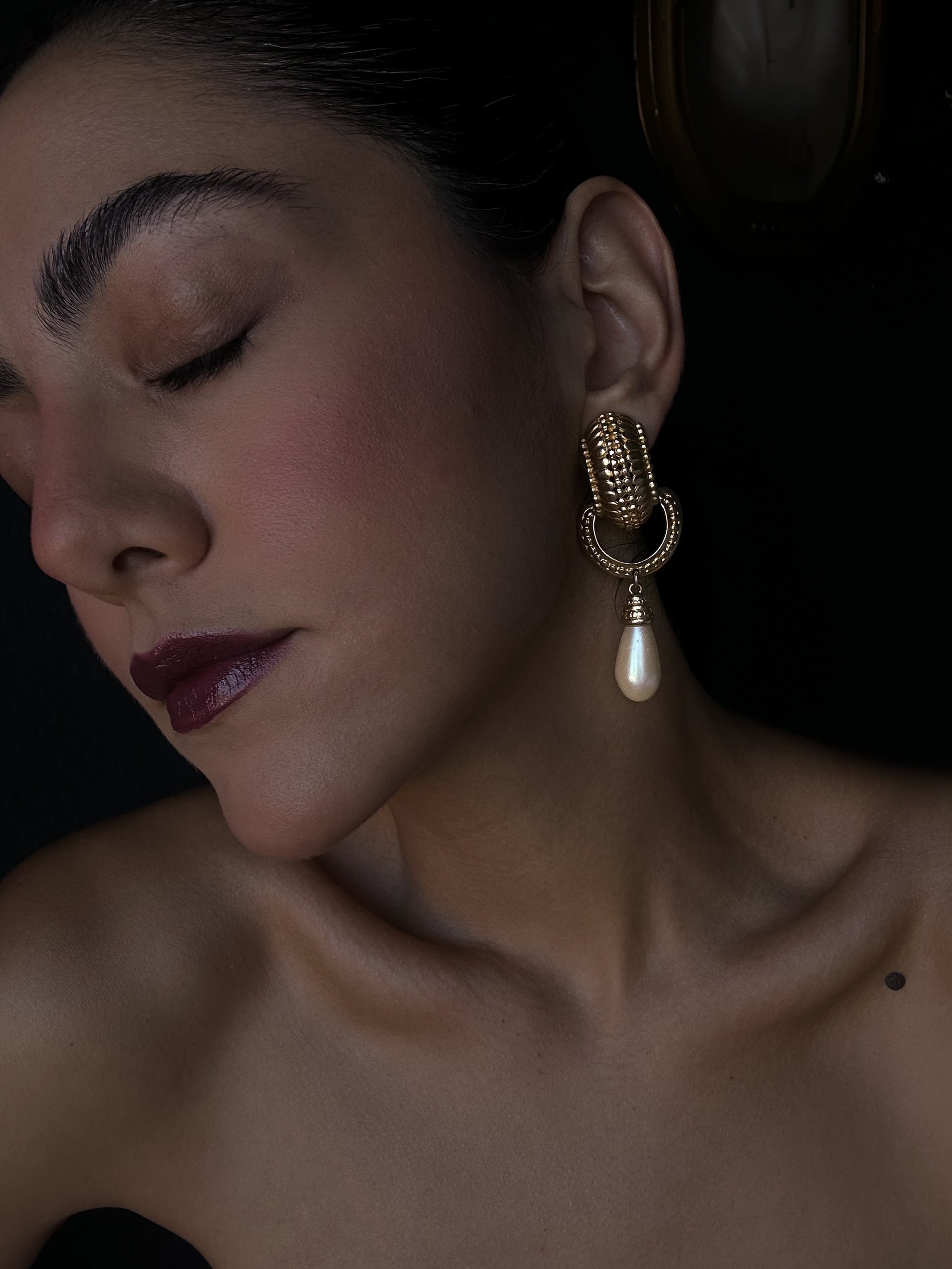 Gilbert Gold Tone & Faux Pearl Statement Earrings|Vintage Baazaar 