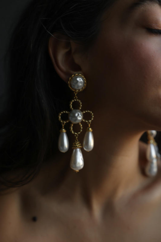 Coro Gold Tone Faux Pearl Drop Clip-On Earrings