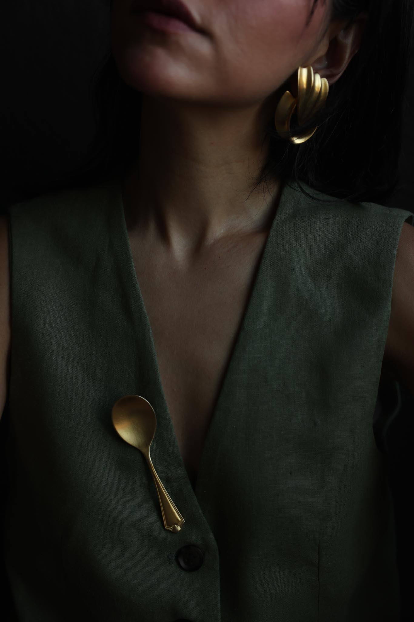 Oversized Matte Gold Spoon Statement Brooch