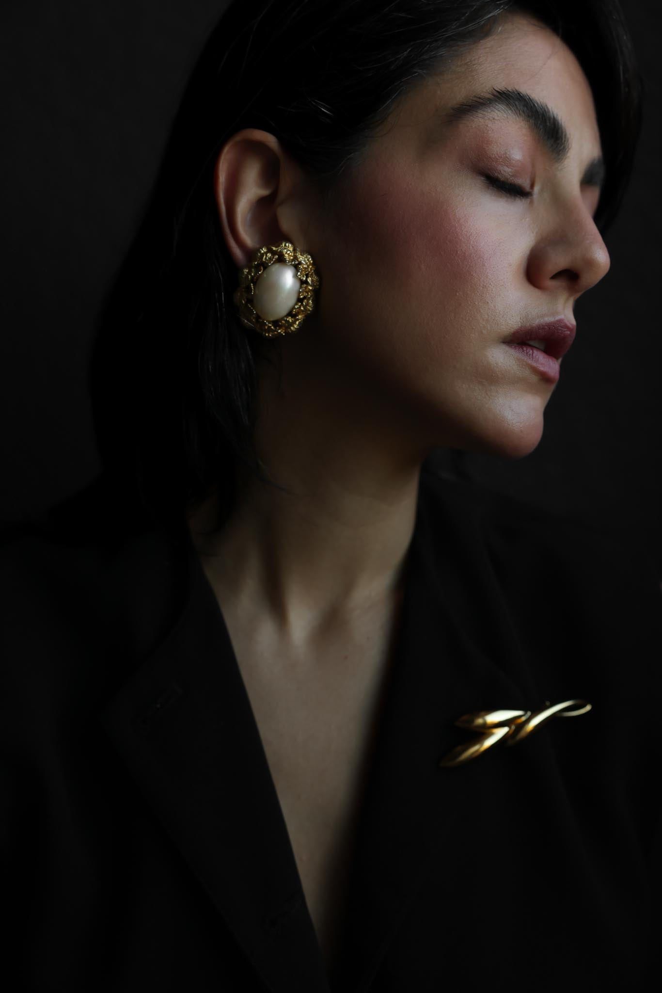 Gold Tone Faux Pearl Statement Clip-On Earrings