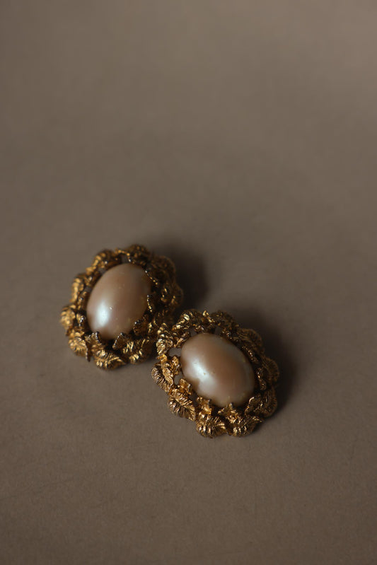 Gold Tone Faux Pearl Statement Clip-On Earrings