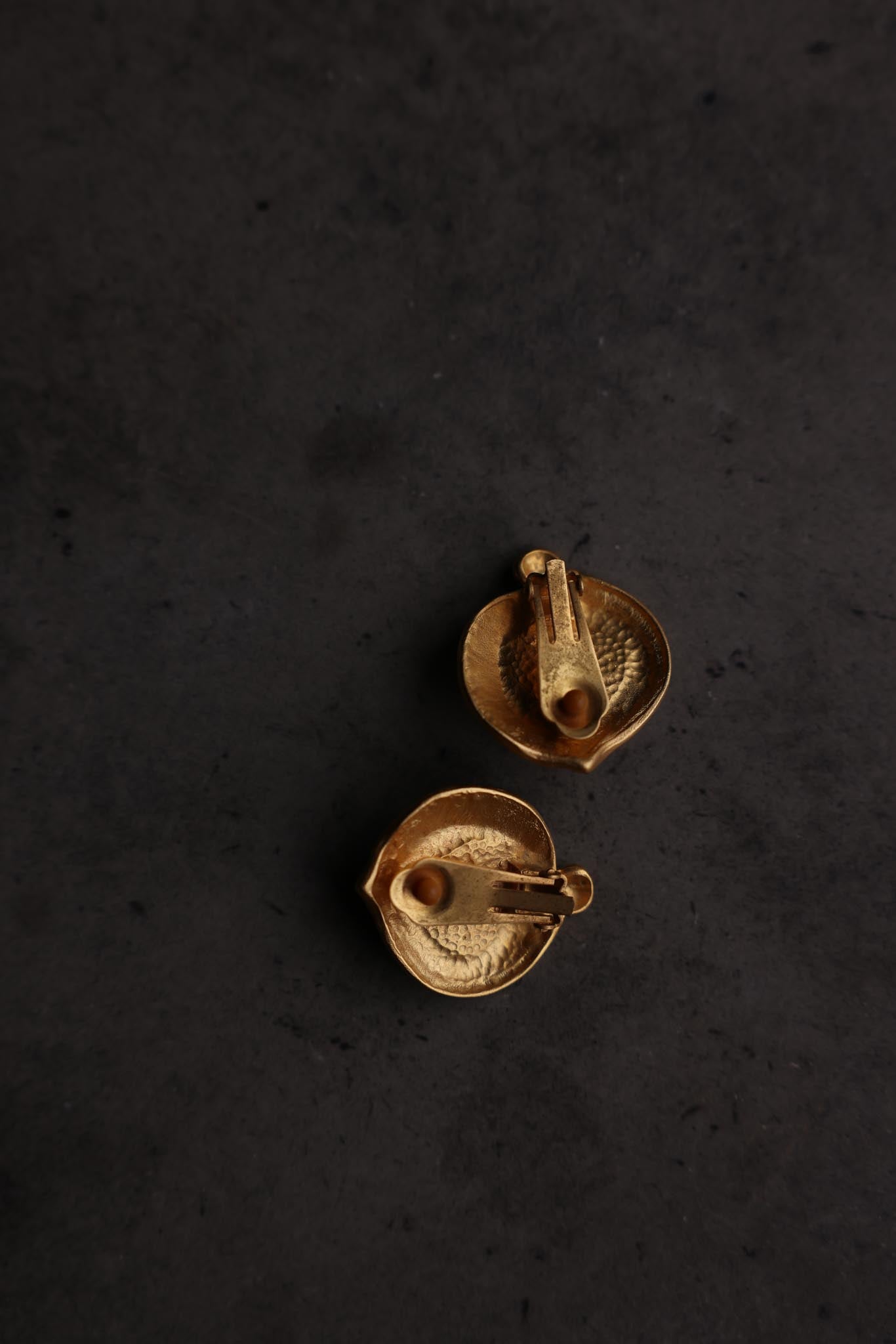 Matte Gold Swirl Clip-On Earrings with Blue Cabochons