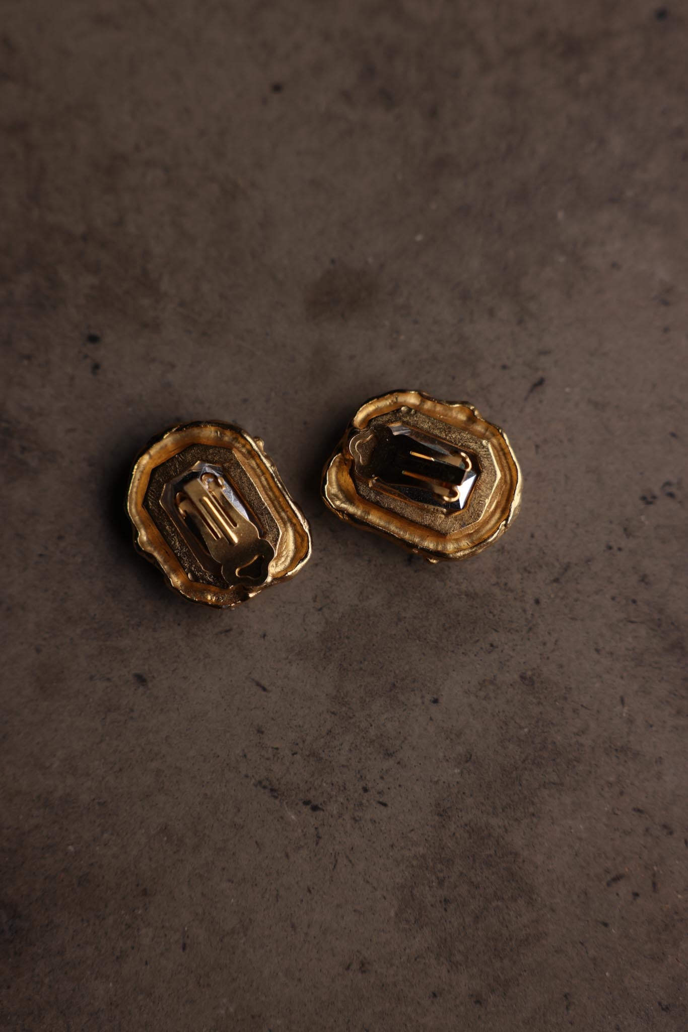Matte Gold Emerald-Cut Clear Clip-On Earrings