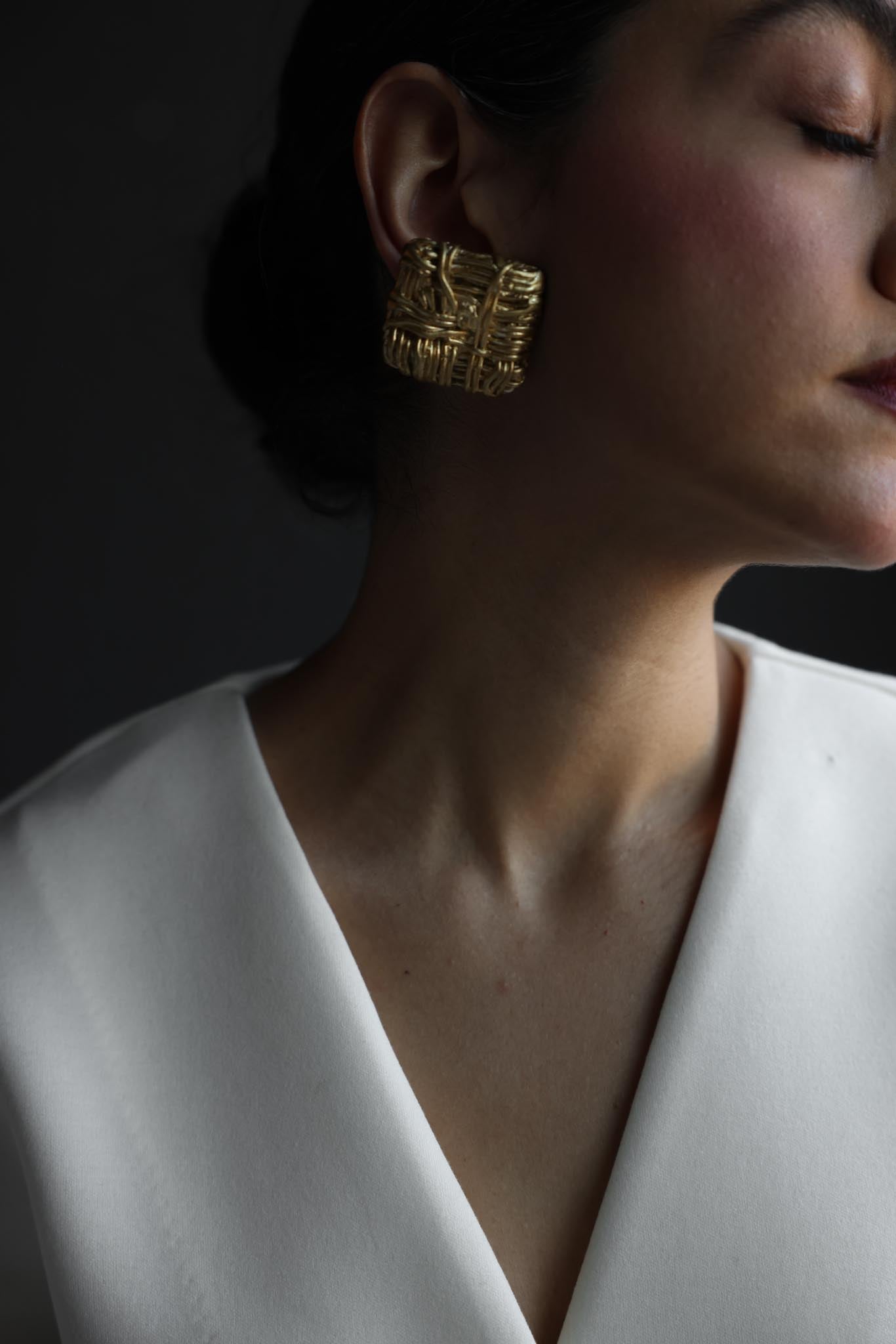 Gold Tone Woven Clip-On Earrings