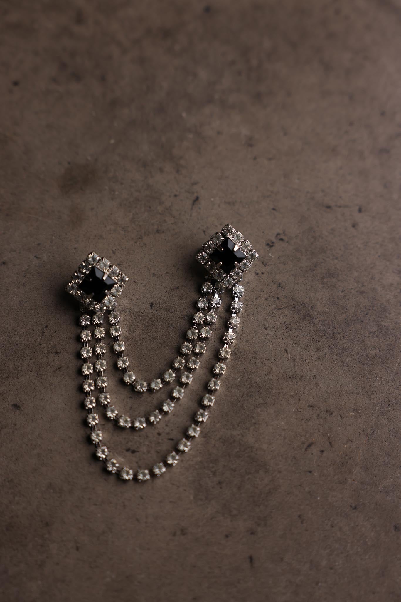 Black and Clear Rhinestone Draped Chain Brooch