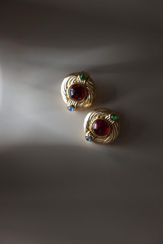 Gold Plated Multicolor Glass Clip-On Earrings