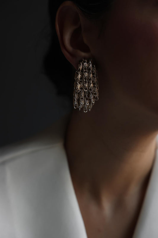 Silver Tone Fringe Clip-On Earrings