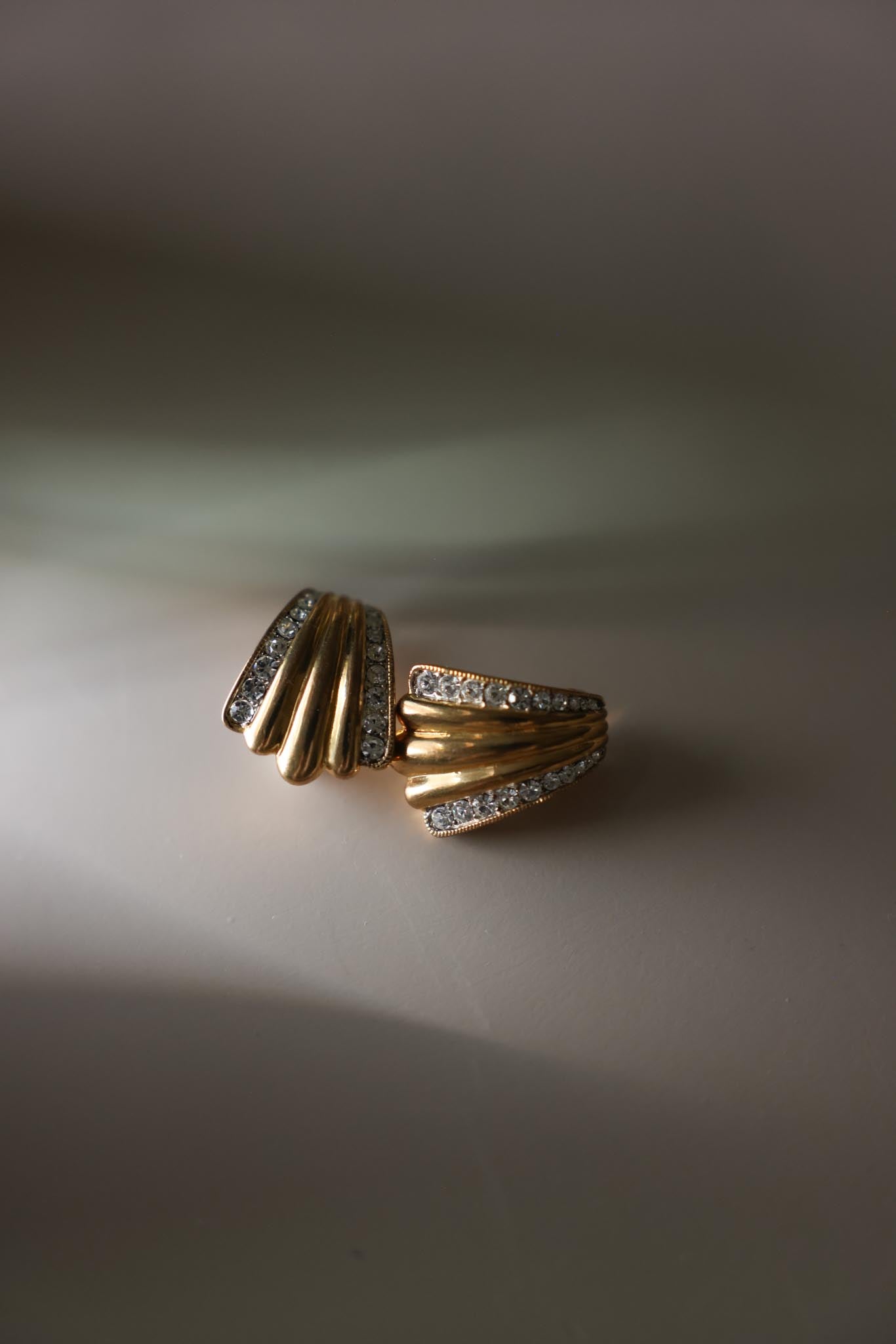 Gold Rhinestone Clip-On Earrings- 10K