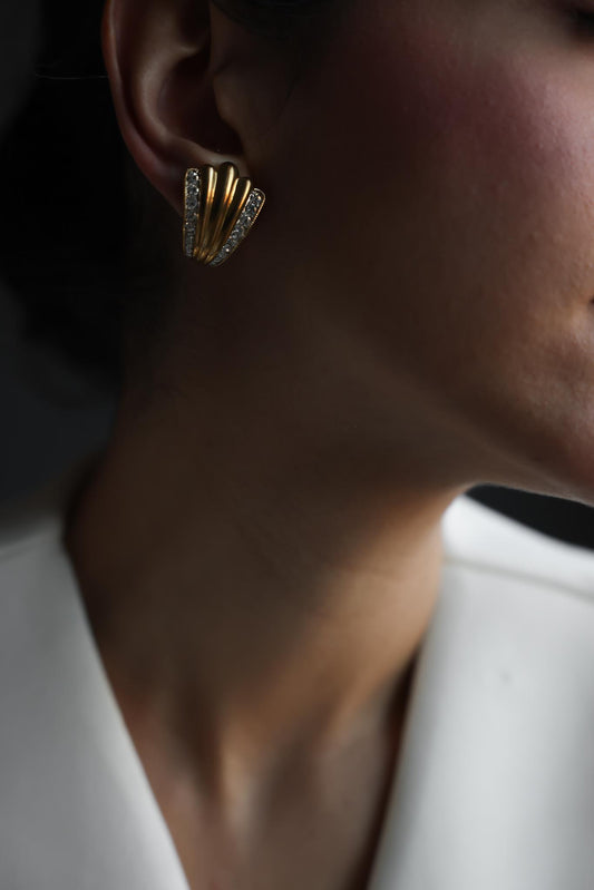 Gold Rhinestone Clip-On Earrings- 10K