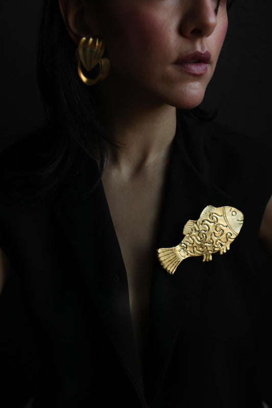 Large Gold Tone Fish Statement Brooch