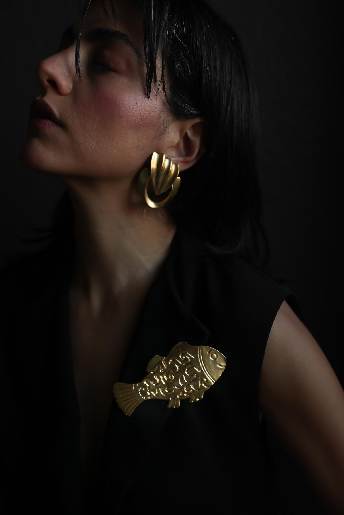 Large Gold Tone Fish Statement Brooch