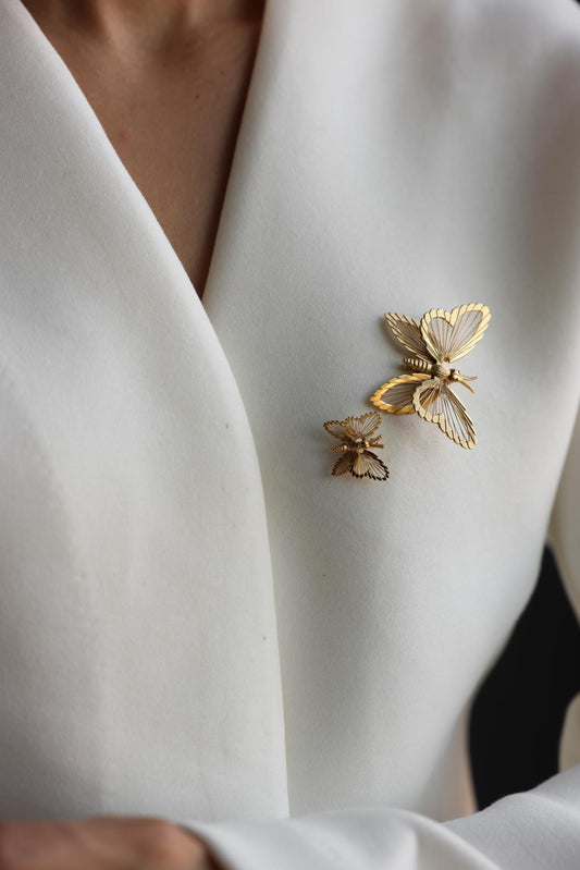 Monet Butterfly Brooch Set Gold Tone