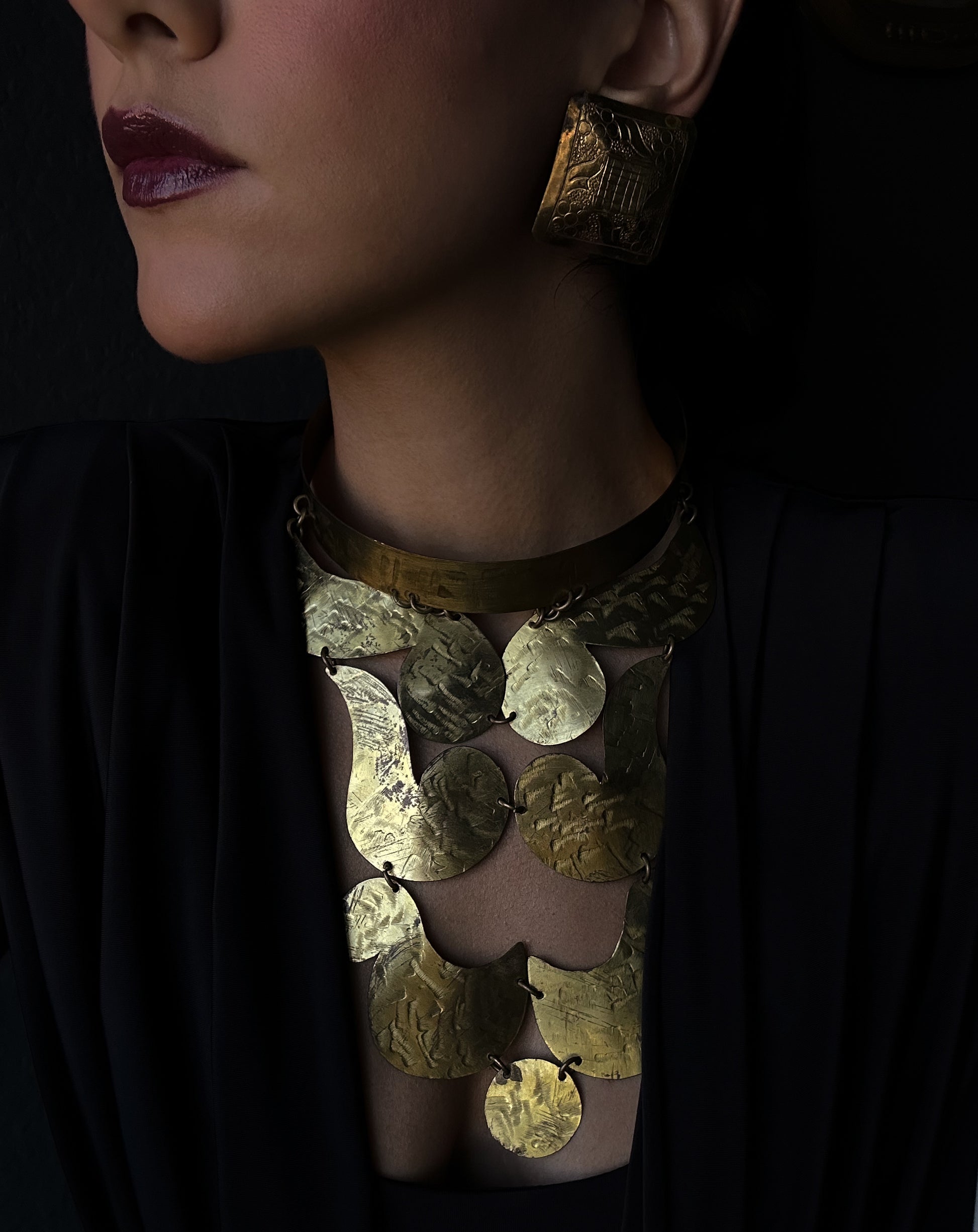 Hammered Brass Statement Necklace|Vintage Baazaar 