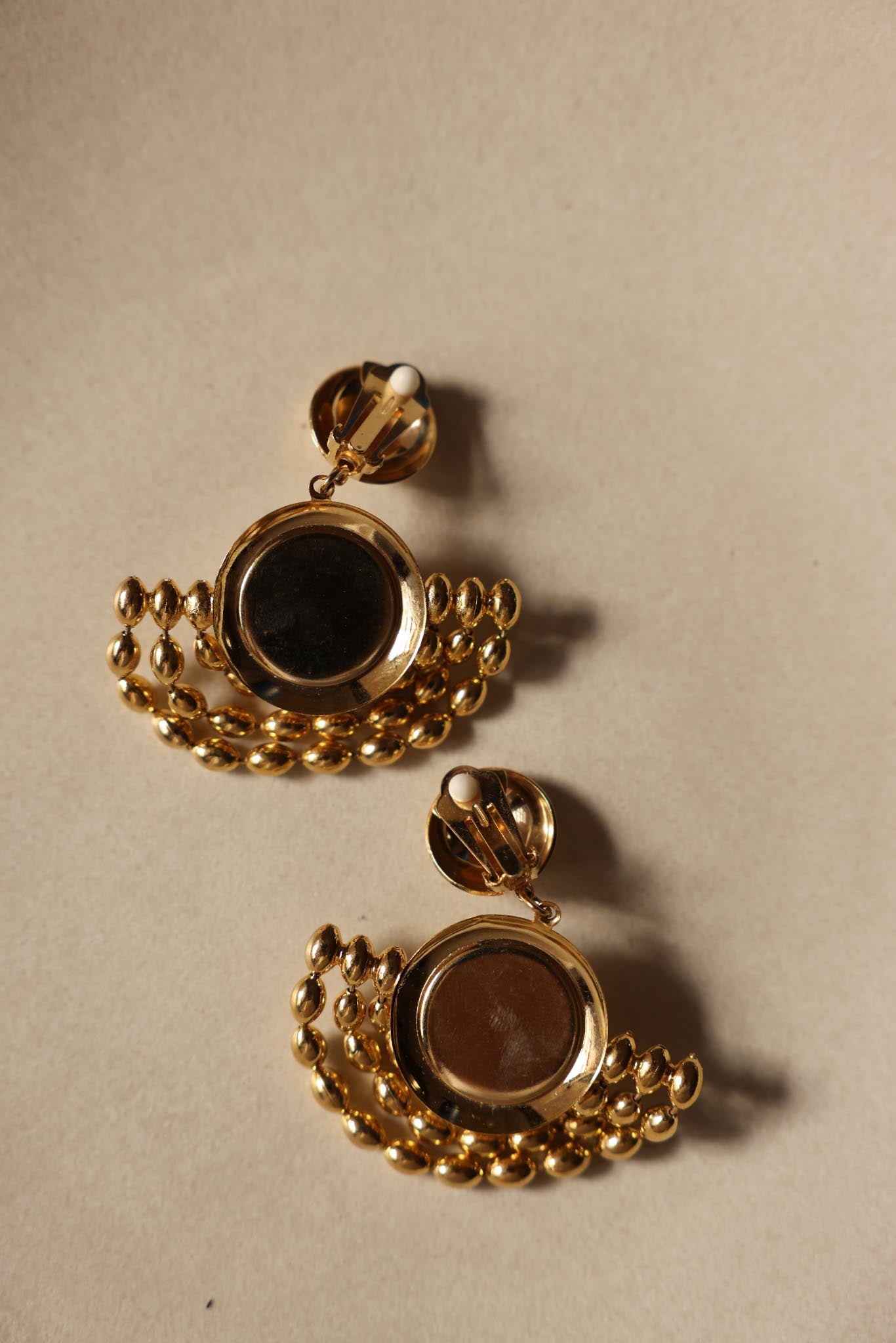 Gold-Tone Clip-On Earrings with Faux Pearls and Layered Bead Design