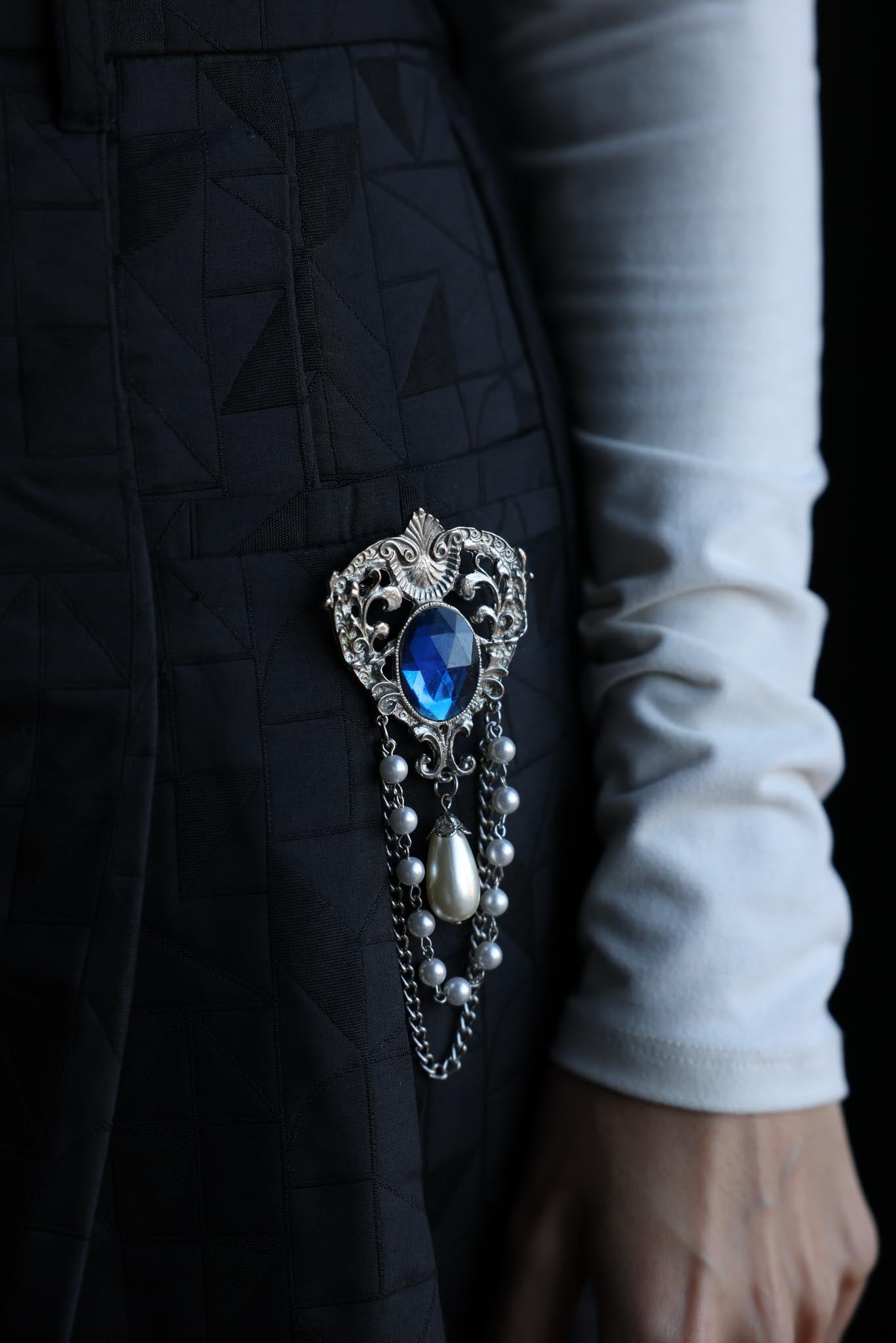 Royal Crest Brooch with Blue Stone and Faux Pearls|Vintage Baazaar 