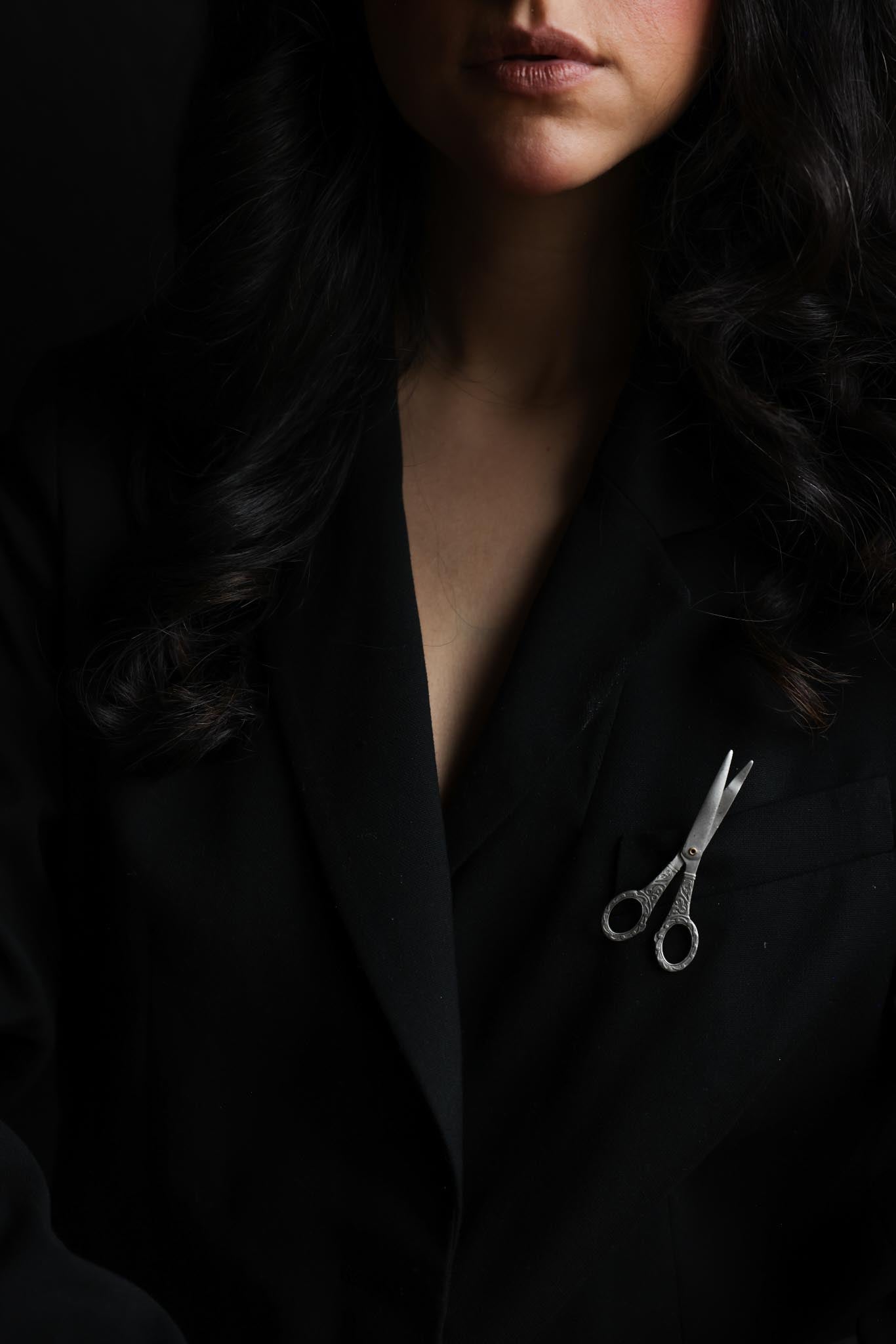 Silver-Tone Scissors Motif Clip-On Brooch