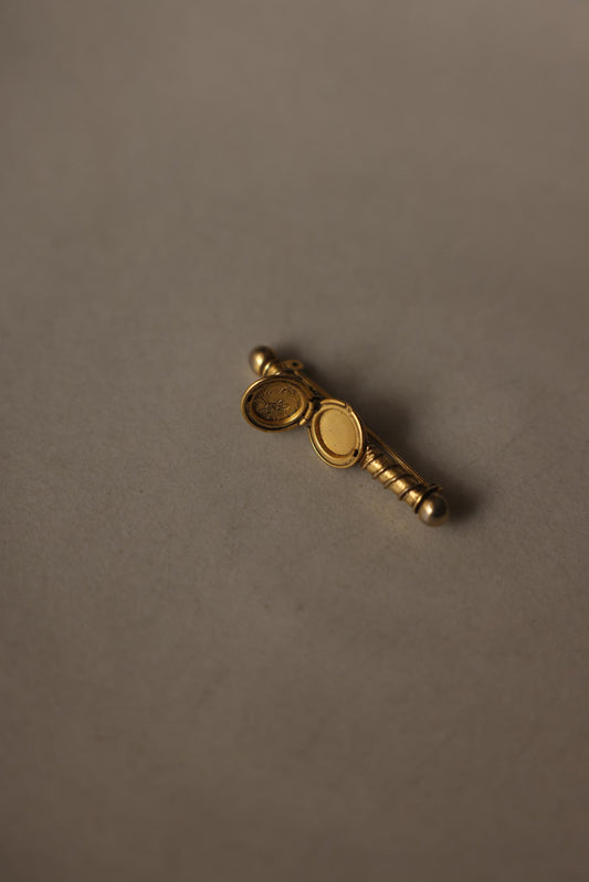 Gold Tone Photo Locket Bar Brooch