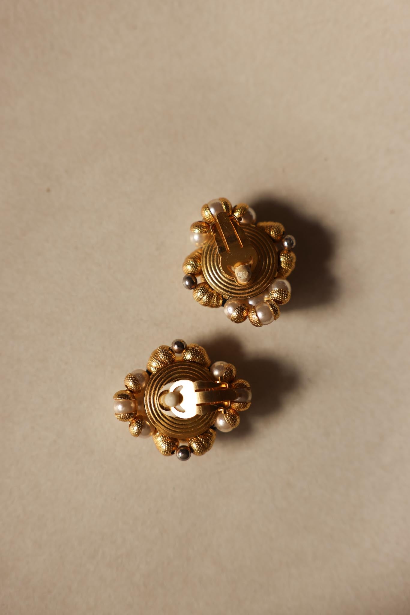 Gold-Tone Clip-On Earrings with Black and Faux Pearl Accents