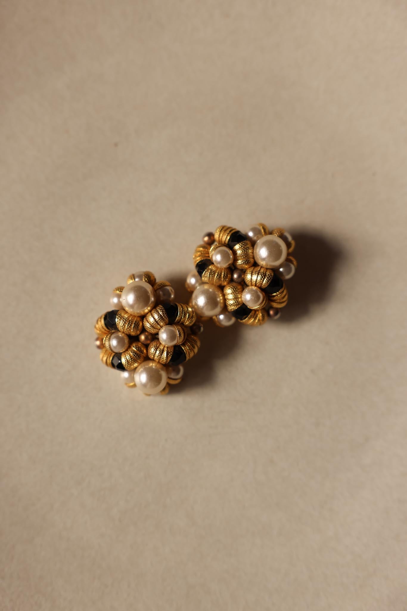 Gold-Tone Clip-On Earrings with Black and Faux Pearl Accents