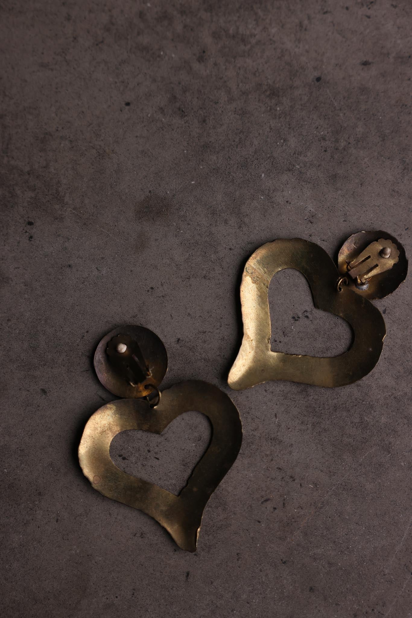 Brass Sculptural Heart Drop Clip-On Earrings