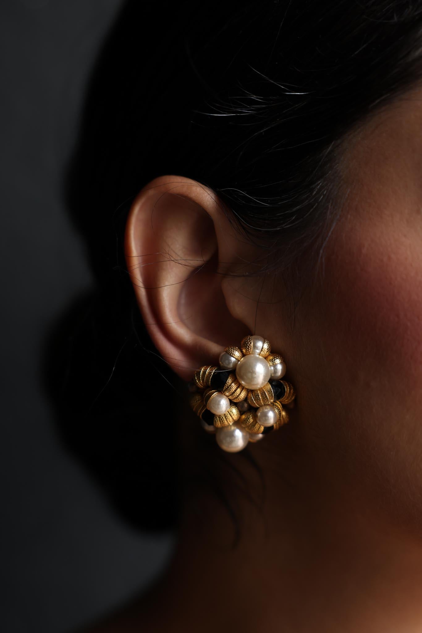 Gold-Tone Clip-On Earrings with Black and Faux Pearl Accents