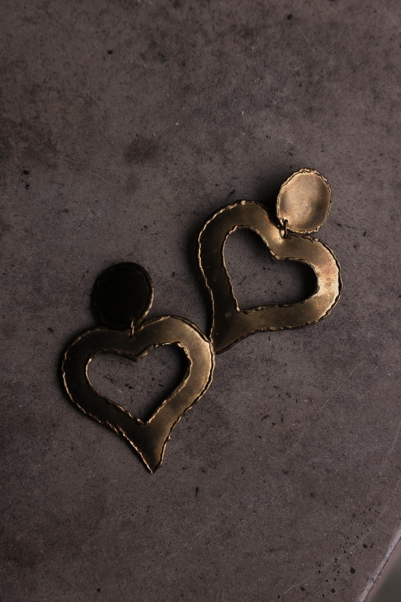 Brass Sculptural Heart Drop Clip-On Earrings