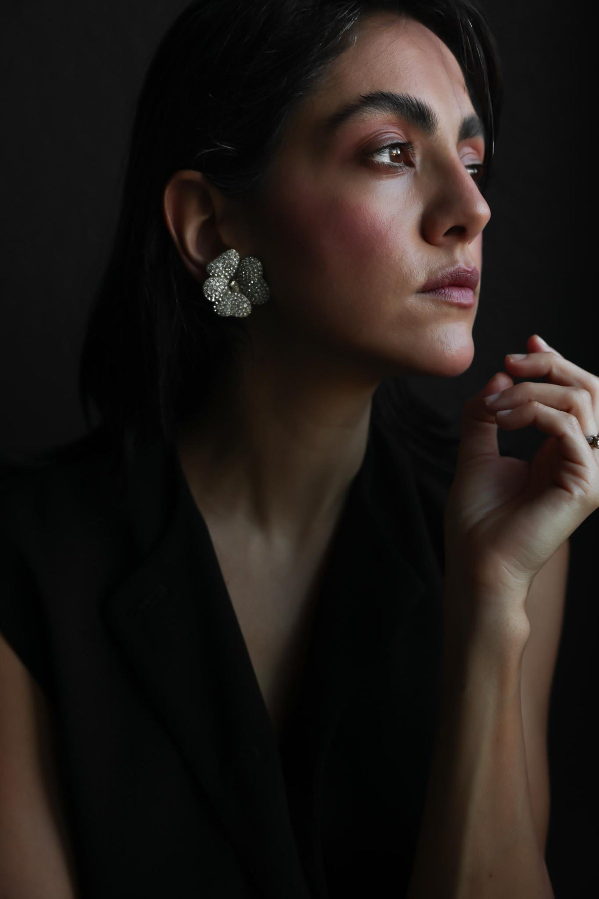 Silvertone Rhinestone Flower Clip-On Earrings