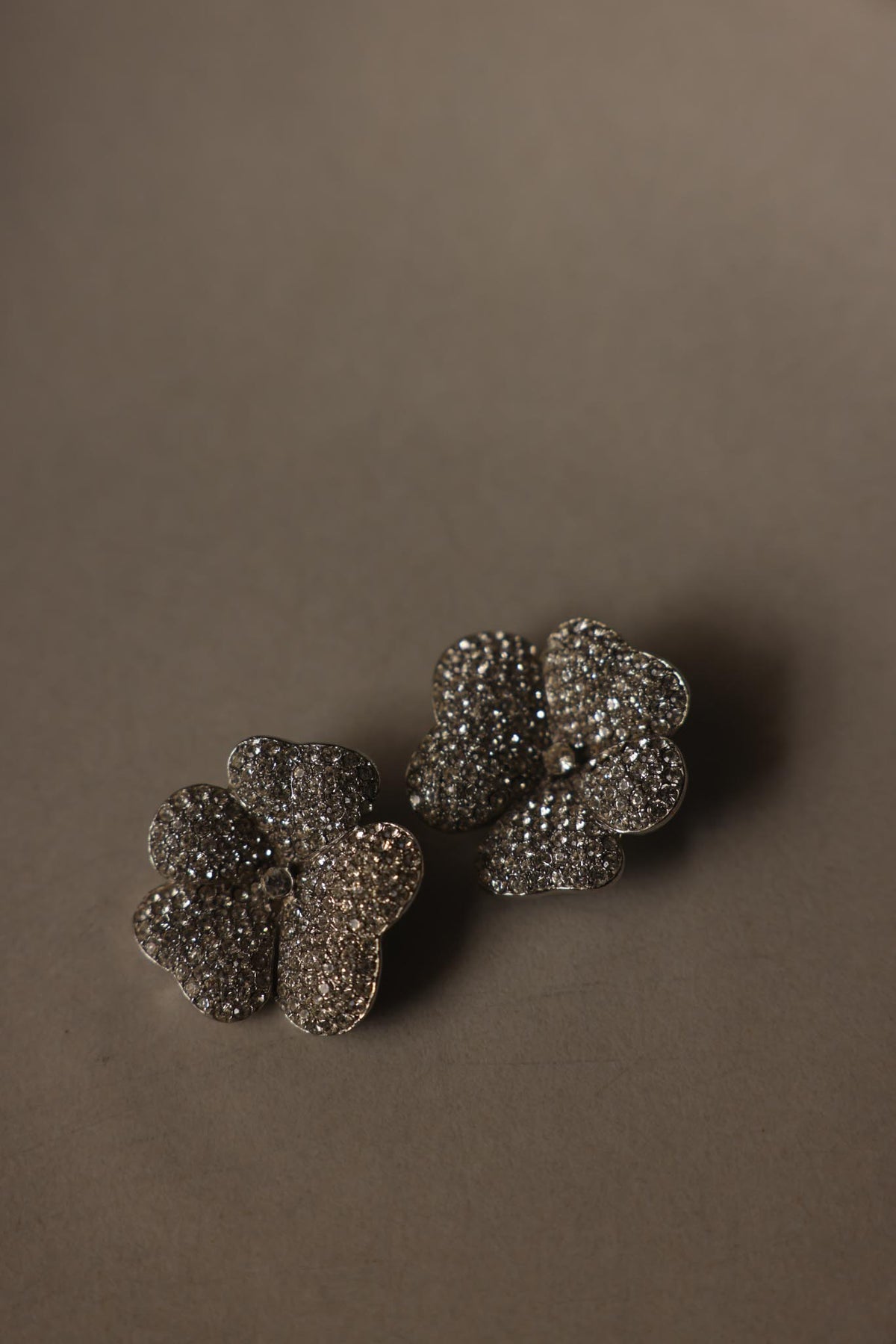 Silvertone Rhinestone Flower Clip-On Earrings