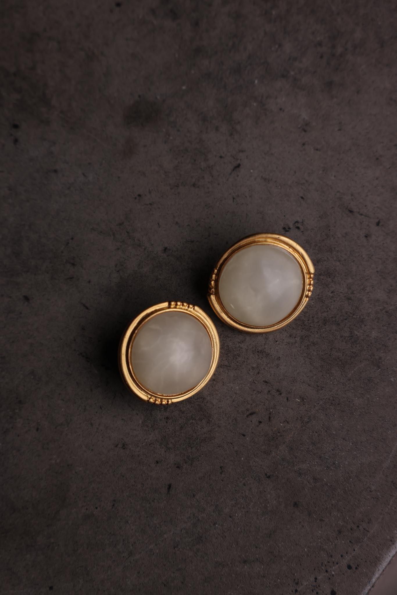 Matte Gold Clip-On Earrings with Creamy White Center