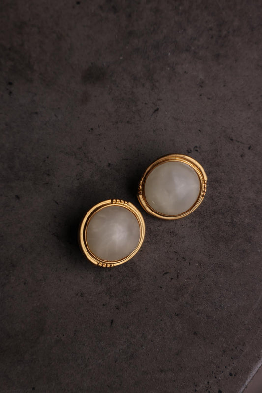 Matte Gold Clip-On Earrings with Creamy White Center